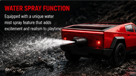 Cybertruck-Style RC Pickup Truck with Water Mist & LED Lights – 1:18 Scale Rechargeable Remote Control Car for Kids