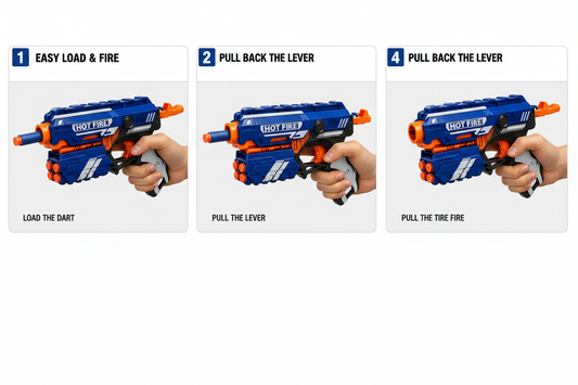 How to load and fire Blaze Storm dart gun - 3 step instructions