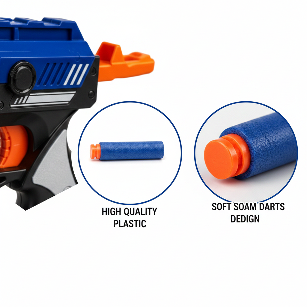 Blaze Storm dart gun safe materials - high quality plastic, soft foam darts, hollow tip design