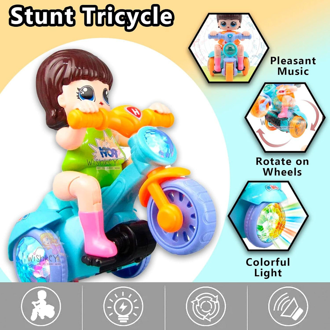 Bicycle Toy with Flashing Lights & Music – 360° Automatic Riding Toy for Kids Boys & Girls