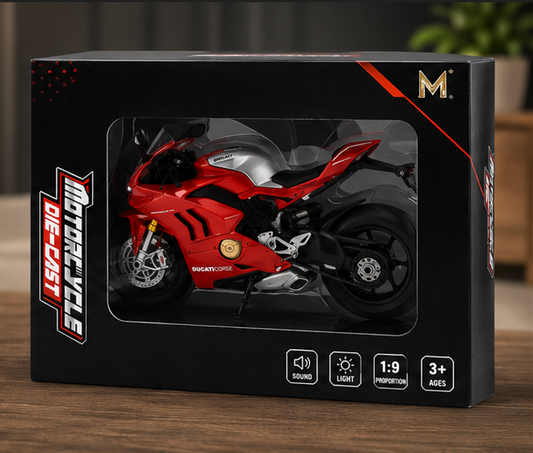 Ducati Panigale V4 Die-Cast Bike – 1:9 Scale Replica with LED Lights & Engine Sounds | Collector's Model (Red)