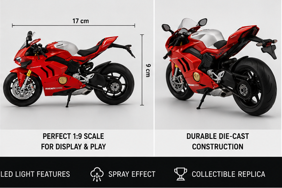 Ducati Panigale V4 Die-Cast Bike – 1:9 Scale Replica with LED Lights & Engine Sounds | Collector's Model (Red)