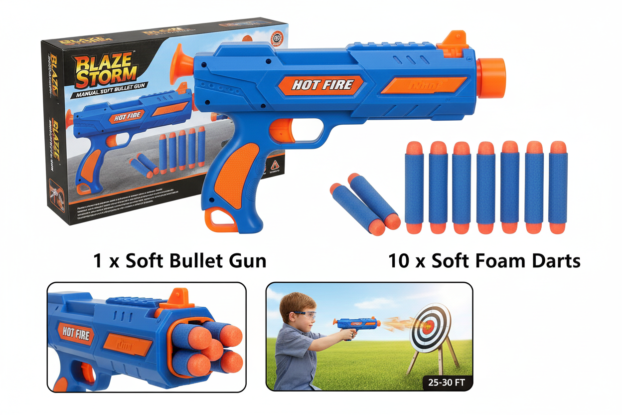 Blaze Storm package contents - 1 gun and 10 foam darts with box