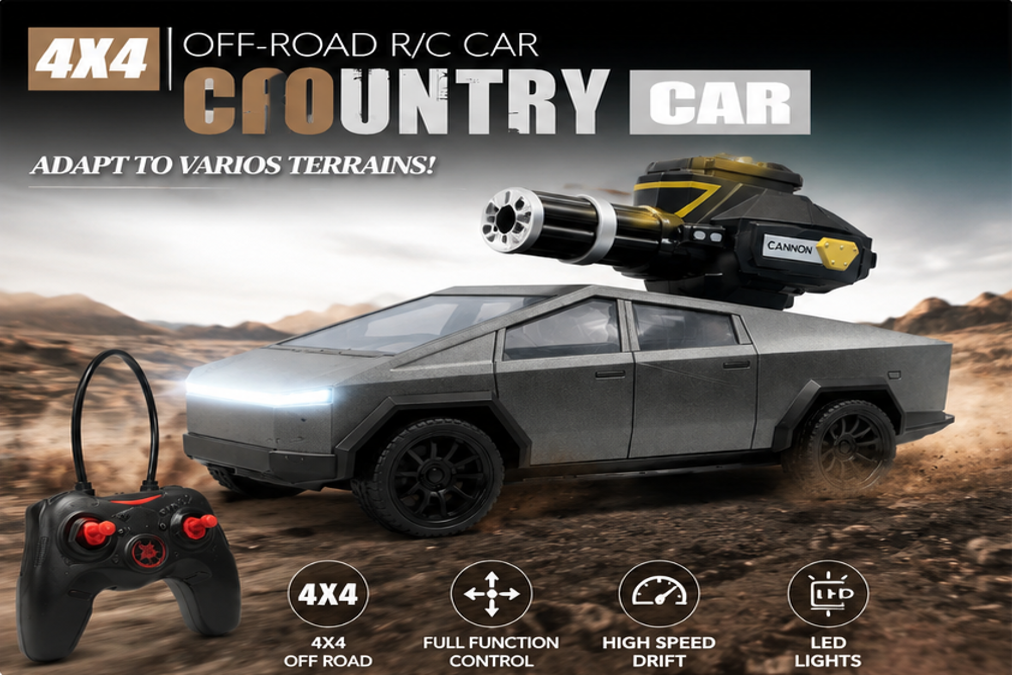 Tesla-Style RC Car with Water Bomb Cannon – 1:14 Scale 4x4 Off-Road with LED Lights