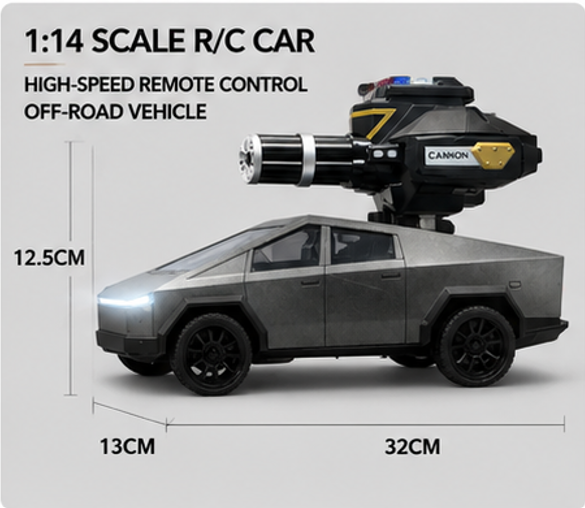 Tesla-Style RC Car with Water Bomb Cannon – 1:14 Scale 4x4 Off-Road with LED Lights