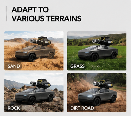 Tesla-Style RC Car with Water Bomb Cannon – 1:14 Scale 4x4 Off-Road with LED Lights